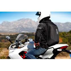 Mochila de Moto Unik, Dura y de acabado textil negro